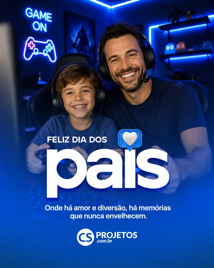 Pai e filho jogando videogame em homenagem ao Dia dos Pais