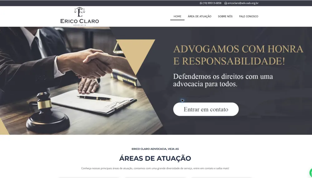 Site da Érico Claro Advocacia desenvolvido pela CS Projetos
